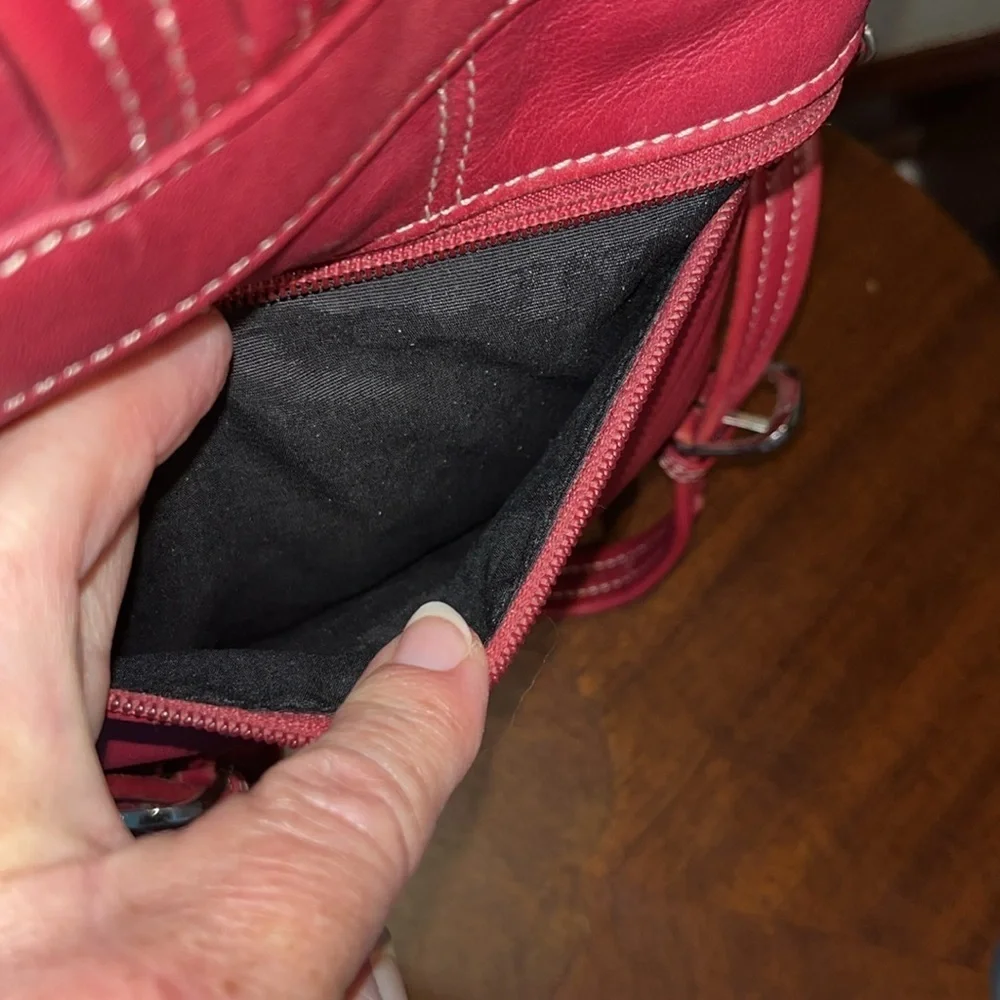 Tignanello  Backpack Mini  bag  genuine leather  Red wear as sling back  10” EUC